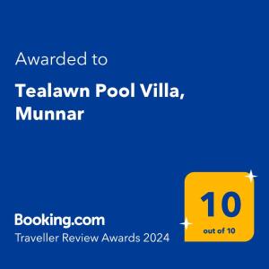 蒙纳Tealawn Pool Villa, Munnar的电话的屏幕,短信被授予telwan泳池别墅