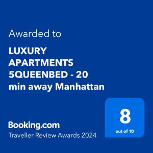 泽西市LUXURY APARTMENTS 5QUEENBED - 20 min away Manhattan的给豪华公寓的短信被截断