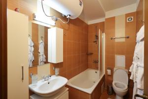 拉兹洛格Pirin Golf Mountain View Retreat的浴室配有盥洗盆、卫生间和浴缸。