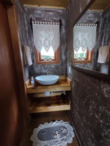 乌鲁比西Pousada Vale da Imbuia chalé para temporada的一间带水槽和镜子的浴室
