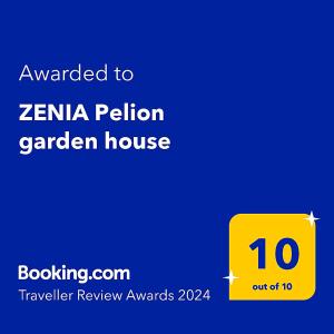 PlatanidiaZENIA Pelion garden house的黄色标志,被授予了Zenia 花生园