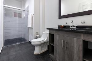瓜达拉哈拉欧洲时尚行政套房酒店的白色的浴室设有卫生间和水槽。
