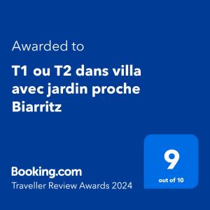 安格雷T1 ou T2 dans villa avec jardin proche Biarritz的一部手机的屏幕,上面有想要把部落弄出去的文字