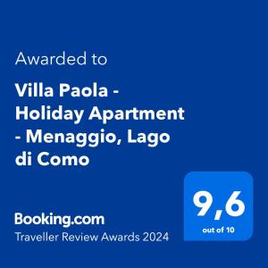 梅纳焦Villa Paola - Holiday Apartment - Menaggio, Lago di Como的给Villapa度假公寓的手机短信