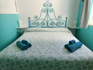 卡拉古诺内Appartamento Sole的一张带两个蓝色枕头的床