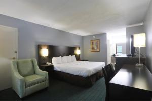 格林维尔格林维尔酒店的配有一张床和一把椅子的酒店客房