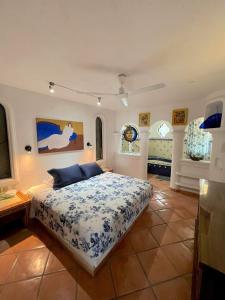 巴亚尔塔港Marboka Hotel & Suites的一间设有床铺的卧室,位于带窗户的房间内