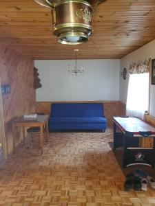 Little CurrentThe Cove的客厅配有蓝色的沙发和桌子
