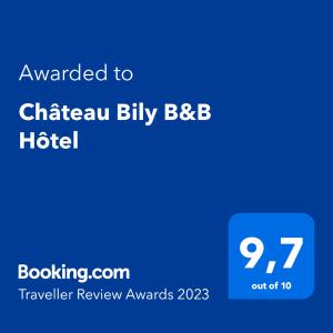 La ChèzeChâteau Bily B&B Hôtel的被授予别致的城市酒店文字的蓝色标志