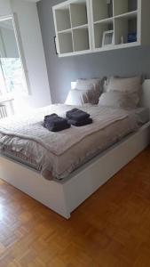 PurascaHaus Sonnenschein的卧室里一张带两条毛巾的床