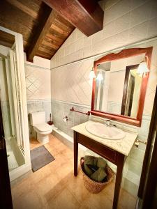 拉莫利纳Ático duplex a pie de pistas de esquí的一间带水槽、镜子和卫生间的浴室