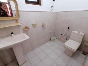 波隆纳鲁沃Sunshine Guest House的白色的浴室设有水槽和卫生间。