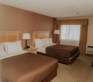 华莱士华莱士宾馆的酒店客房设有两张床和窗户。