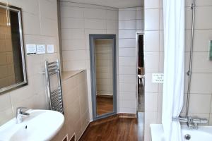 里辛维瑟斯普恩城堡酒店的一间带水槽和镜子的浴室