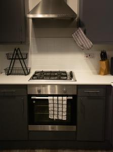 马斯顿格林Cosy Modern Flat (NEC/BHX Stays)的厨房配有炉灶烤箱
