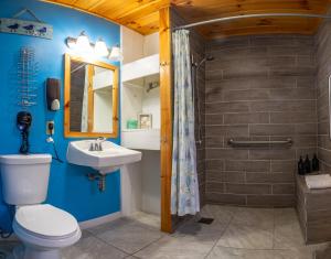 埃尔斯沃思白桦树汽车旅馆 、的浴室配有卫生间、盥洗盆和淋浴。