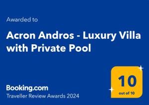 安德罗斯Acron Andros - Luxury Villa with Private Pool的黄色盒子,带 ⁇ 和奥斯语,带私人游泳池的豪华别墅