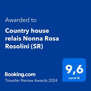 锡拉库扎Country house relais Nonna Rosa Rosolini (SR)的手机的屏幕照,短信被授予乡间别墅的放松香气