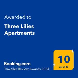 普罗夫迪夫Three Lilies Apartments的黄色标志,表示被授权入住三套公寓