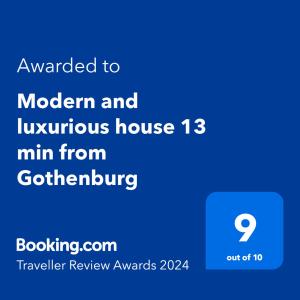 SurteModern and luxurious house -13 min by train from Gothenburg的手机的屏幕,手机的文本升级到现代豪华的房子