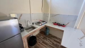 卡维塔Apartamentos Sol的一间带水槽和冰箱的小厨房
