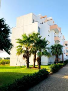 丹吉尔Fantastique Appartement avec piscine sur la plage M2的一座棕榈树建筑