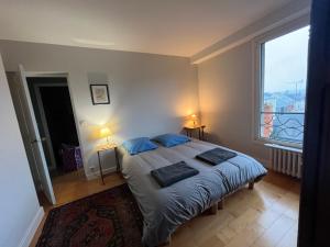 昂热Appartement château Angers 147 m²的一间卧室设有一张床和一个大窗户