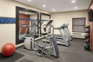 芬德利芬德雷希尔顿恒庭酒店的健身房设有数台跑步机和镜子