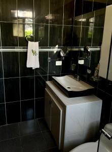 比亚维森西奥Cabaña La Betica的一间带水槽、卫生间和镜子的浴室