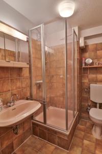朗格奥Seemannskojen Backbord的带淋浴、盥洗盆和卫生间的浴室