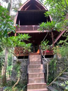 Kubutambahan布连民宿的通往森林中房屋的楼梯