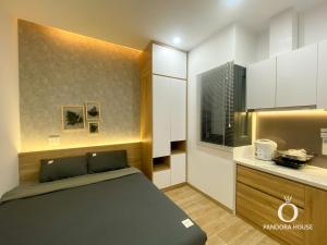 胡志明市PANDORA HOUSE的一间带床的小卧室和一间厨房