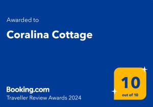 KoríthionCoralina Cottage的黄色盒子,文字被取消,变成卡塔利娜咖啡
