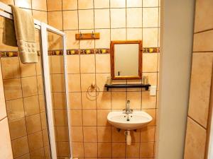 斯瓦科普蒙德Bushbabies-Inn Self-Catering Accommodation的一间带水槽和镜子的浴室