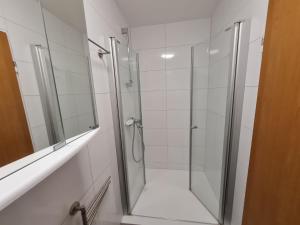 MalschSchöne helle Wohnung in Malsch的浴室里设有玻璃门淋浴