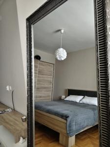 尼什TEA APARTMAN的卧室内床前的镜子