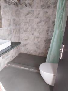 BelparāoJim Corbett Tiger Resort的一间带卫生间和水槽的浴室