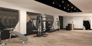 锡德SIDE MOON PALACE的健身房,配有跑步机和健身器材