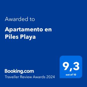 皮莱斯Apartamento en Piles Playa的手机的屏幕,文字被授予在堆放中的应用