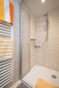 Edingen-NeckarhausenNeckarperle的浴室里设有玻璃门淋浴