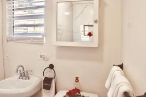 拿撒勒Northside Studio Vacation Rental的一间带水槽和镜子的浴室