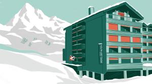 弗利姆斯阿尔卑斯山酒店的山前雪中建筑物