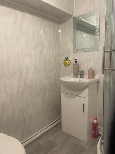 布里斯托2 Bedroom Apartment on suite bathroom, Southmead Bristol的白色的浴室设有水槽和镜子