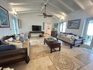 FrederikstedNorth Star Villa Oceanfront Family-Retreat With Pool的客厅配有两张沙发和一台电视机