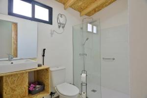 Cidade VelhaEncosta Azul Guesthouse的带淋浴、卫生间和盥洗盆的浴室