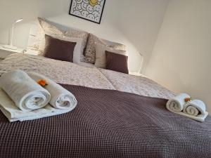 马里博尔Apartma Golob的一间卧室配有带毛巾的床