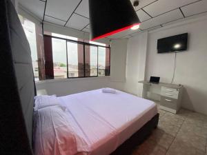 马查拉Moderno, grande, amplia vista, parqueo的一间卧室配有一张床和一台电视