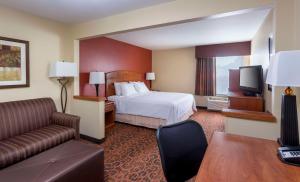斯塔福德休斯顿斯塔福德汉普顿酒店的酒店客房配有床、沙发和电视。