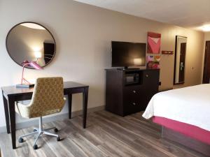 Geistown约翰斯敦汉普顿宾馆的酒店客房带一张床、一张书桌和一面镜子