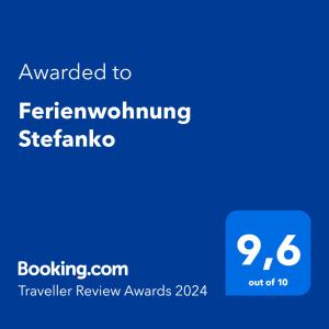 BernauFerienwohnung Stefanko的给费拉林·斯特科瓦的文本的手机的截图